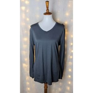 Seg'ments Women's XXL Gray V Neck T Shirt Base Layer 100% Merino Wool Charcoal